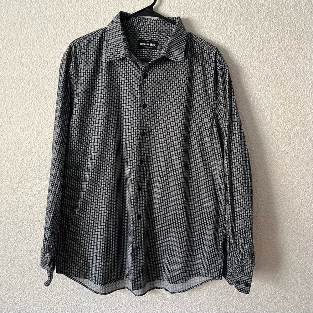 Express 1MX Slim Geo Print Button Down Long Sleeve Dress Shirt Size L